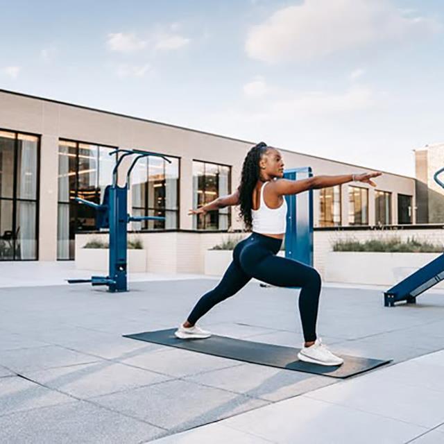 A woman performing yoga